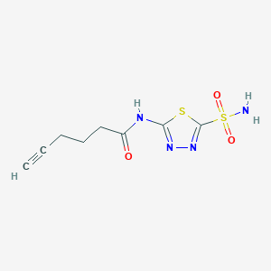molecular formula C8H10N4O3S2 B2708250 N-(5-Sulfamoyl-1,3,4-thiadiazol-2-yl)hex-5-ynamide CAS No. 1623789-42-3