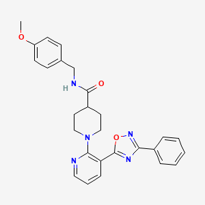 molecular formula C27H27N5O3 B2708318 N-[(4-methoxyphenyl)methyl]-1-[3-(3-phenyl-1,2,4-oxadiazol-5-yl)pyridin-2-yl]piperidine-4-carboxamide CAS No. 1251682-51-5