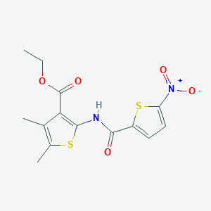 molecular formula C14H14N2O5S2 B2708331 Ethyl 4,5-dimethyl-2-(5-nitrothiophene-2-carboxamido)thiophene-3-carboxylate CAS No. 391867-05-3