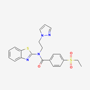 molecular formula C21H20N4O3S2 B2708342 N-(1,3-benzothiazol-2-yl)-4-(ethanesulfonyl)-N-[2-(1H-pyrazol-1-yl)ethyl]benzamide CAS No. 1172829-22-9