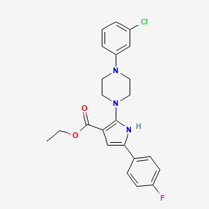 molecular formula C23H23ClFN3O2 B2708348 ethyl 2-[4-(3-chlorophenyl)piperazin-1-yl]-5-(4-fluorophenyl)-1H-pyrrole-3-carboxylate CAS No. 338406-24-9