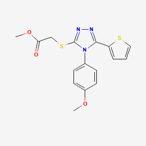 molecular formula C16H15N3O3S2 B2708440 methyl 2-((4-(4-methoxyphenyl)-5-(thiophen-2-yl)-4H-1,2,4-triazol-3-yl)thio)acetate CAS No. 496776-46-6