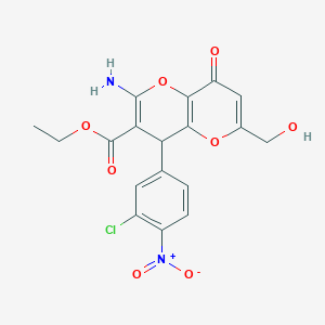 molecular formula C18H15ClN2O8 B2708448 Ethyl 2-amino-4-(3-chloro-4-nitrophenyl)-6-(hydroxymethyl)-8-oxo-4,8-dihydropyrano[3,2-b]pyran-3-carboxylate CAS No. 939889-02-8