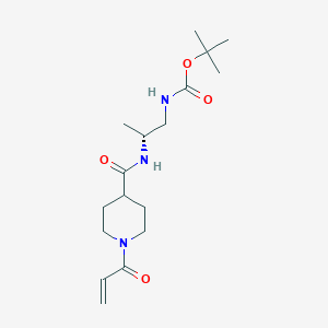 molecular formula C17H29N3O4 B2708455 Tert-butyl N-[(2R)-2-[(1-prop-2-enoylpiperidine-4-carbonyl)amino]propyl]carbamate CAS No. 2361584-11-2
