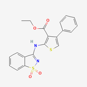 molecular formula C20H16N2O4S2 B2708465 Ethyl 2-((1,1-dioxidobenzo[d]isothiazol-3-yl)amino)-4-phenylthiophene-3-carboxylate CAS No. 315684-80-1