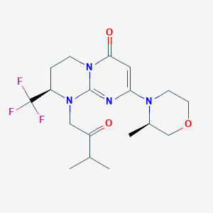 molecular formula C18H25F3N4O3 B2708483 (R)-1-(3-methyl-2-oxobutyl)-8-((R)-3-methylmorpholino)-2-(trifluoromethyl)-3,4-dihydro-1H-pyrimido[1,2-a]pyrimidin-6(2H)-one CAS No. 2119569-21-8