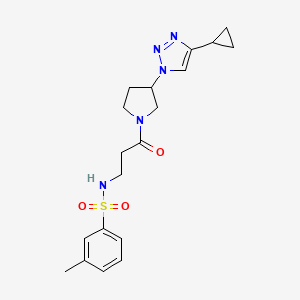 molecular formula C19H25N5O3S B2708486 N-(3-(3-(4-cyclopropyl-1H-1,2,3-triazol-1-yl)pyrrolidin-1-yl)-3-oxopropyl)-3-methylbenzenesulfonamide CAS No. 2034302-60-6