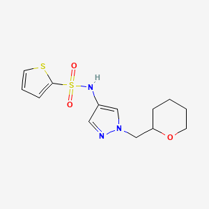 molecular formula C13H17N3O3S2 B2708505 N-(1-((tetrahydro-2H-pyran-2-yl)methyl)-1H-pyrazol-4-yl)thiophene-2-sulfonamide CAS No. 2034529-57-0