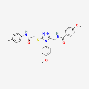 molecular formula C27H27N5O4S B2708514 4-methoxy-N-((4-(4-methoxyphenyl)-5-((2-oxo-2-(p-tolylamino)ethyl)thio)-4H-1,2,4-triazol-3-yl)methyl)benzamide CAS No. 476431-74-0