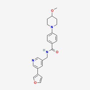 molecular formula C23H25N3O3 B2708524 N-((5-(furan-3-yl)pyridin-3-yl)methyl)-4-(4-methoxypiperidin-1-yl)benzamide CAS No. 2034235-45-3