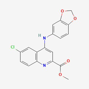 molecular formula C18H13ClN2O4 B2708599 METHYL 4-[(2H-1,3-BENZODIOXOL-5-YL)AMINO]-6-CHLOROQUINOLINE-2-CARBOXYLATE CAS No. 1189887-35-1