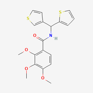 molecular formula C19H19NO4S2 B2708631 2,3,4-trimethoxy-N-(thiophen-2-yl(thiophen-3-yl)methyl)benzamide CAS No. 2034605-51-9