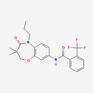 molecular formula C22H23F3N2O3 B2708665 N-(3,3-dimethyl-4-oxo-5-propyl-2,3,4,5-tetrahydro-1,5-benzoxazepin-8-yl)-2-(trifluoromethyl)benzamide CAS No. 921870-06-6