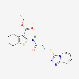molecular formula C20H22N4O3S2 B2708711 ETHYL 2-(3-{[1,2,4]TRIAZOLO[4,3-A]PYRIDIN-3-YLSULFANYL}PROPANAMIDO)-4,5,6,7-TETRAHYDRO-1-BENZOTHIOPHENE-3-CARBOXYLATE CAS No. 300557-92-0