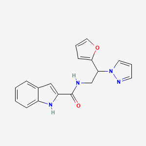 molecular formula C18H16N4O2 B2708717 N-(2-(furan-2-yl)-2-(1H-pyrazol-1-yl)ethyl)-1H-indole-2-carboxamide CAS No. 2034544-34-6