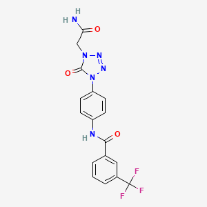 molecular formula C17H13F3N6O3 B2708741 N-(4-(4-(2-amino-2-oxoethyl)-5-oxo-4,5-dihydro-1H-tetrazol-1-yl)phenyl)-3-(trifluoromethyl)benzamide CAS No. 1396568-44-7