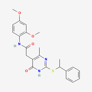 molecular formula C23H25N3O4S B2708807 N-(2,4-dimethoxyphenyl)-2-(4-methyl-6-oxo-2-((1-phenylethyl)thio)-1,6-dihydropyrimidin-5-yl)acetamide CAS No. 1105201-80-6