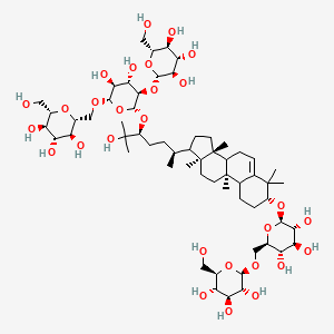 molecular formula C60H102O28 B2708827 (2R,3S,4R,5R,6S)-2-[[(2S,3S,4S,5R,6R)-3,4-dihydroxy-6-[(3S,6S)-2-hydroxy-2-methyl-6-[(3R,9S,13S,14R)-4,4,9,13,14-pentamethyl-3-[(2R,3R,4S,5S,6R)-3,4,5-trihydroxy-6-[[(2S,3R,4S,5S,6R)-3,4,5-trihydroxy-6-(hydroxymethyl)oxan-2-yl]oxymethyl]oxan-2-yl]oxy-2,3,7,8,10,11,12,15,16,17-decahydro-1H-cyclopenta[a]phenanthren-17-yl]heptan-3-yl]oxy-5-[(2S,3R,4S,5S,6R)-3,4,5-trihydroxy-6-(hydroxymethyl)oxan-2-yl]oxyoxan-2-yl]oxymethyl]-6-(hydroxymethyl)oxane-3,4,5-triol CAS No. 2146088-12-0