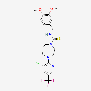 molecular formula C21H24ClF3N4O2S B2709062 (((3,4-dimethoxyphenyl)methyl)amino)(4-(3-chloro-5-(trifluoromethyl)(2-pyridyl))(1,4-diazaperhydroepinyl))methane-1-thione CAS No. 1022362-61-3