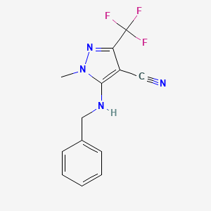 molecular formula C13H11F3N4 B2709068 5-(benzylamino)-1-methyl-3-(trifluoromethyl)-1H-pyrazole-4-carbonitrile CAS No. 318517-72-5