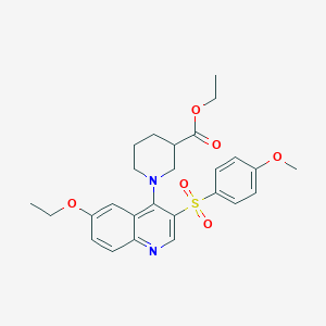molecular formula C26H30N2O6S B2709097 ethyl 1-[6-ethoxy-3-(4-methoxybenzenesulfonyl)quinolin-4-yl]piperidine-3-carboxylate CAS No. 866897-27-0