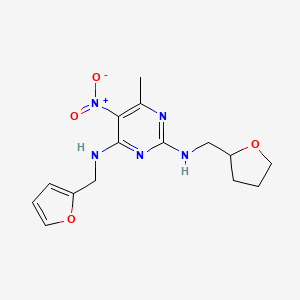 molecular formula C15H19N5O4 B2709136 N4-[(furan-2-yl)methyl]-6-methyl-5-nitro-N2-[(oxolan-2-yl)methyl]pyrimidine-2,4-diamine CAS No. 1251578-23-0