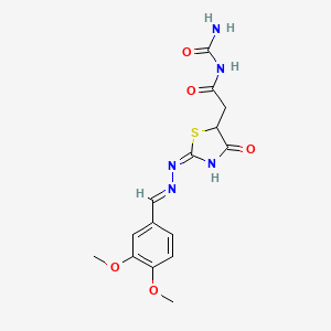 N-carbamoyl-2-((E)-2-((E)-(3,4-dimethoxybenzylidene)hydrazono)-4-oxothiazolidin-5-yl)acetamide