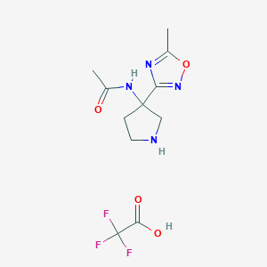 molecular formula C11H15F3N4O4 B2709191 N-[3-(5-methyl-1,2,4-oxadiazol-3-yl)pyrrolidin-3-yl]acetamide, trifluoroacetic acid CAS No. 1803567-05-6