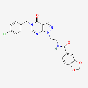 molecular formula C22H18ClN5O4 B2709201 N-(2-(5-(4-chlorobenzyl)-4-oxo-4,5-dihydro-1H-pyrazolo[3,4-d]pyrimidin-1-yl)ethyl)benzo[d][1,3]dioxole-5-carboxamide CAS No. 922027-76-7