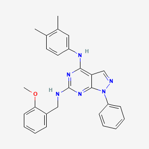 molecular formula C27H26N6O B2709215 N4-(3,4-dimethylphenyl)-N6-[(2-methoxyphenyl)methyl]-1-phenyl-1H-pyrazolo[3,4-d]pyrimidine-4,6-diamine CAS No. 946347-34-8