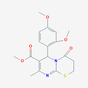 molecular formula C18H20N2O5S B2709239 Methyl 6-(2,4-dimethoxyphenyl)-8-methyl-4-oxo-2,3,4,6-tetrahydropyrimido[2,1-b][1,3]thiazine-7-carboxylate CAS No. 879908-11-9