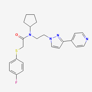 molecular formula C23H25FN4OS B2709268 N-cyclopentyl-2-((4-fluorophenyl)thio)-N-(2-(3-(pyridin-4-yl)-1H-pyrazol-1-yl)ethyl)acetamide CAS No. 2034295-15-1