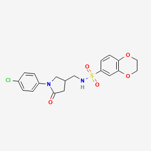 molecular formula C19H19ClN2O5S B2709364 N-((1-(4-chlorophenyl)-5-oxopyrrolidin-3-yl)methyl)-2,3-dihydrobenzo[b][1,4]dioxine-6-sulfonamide CAS No. 955256-58-3