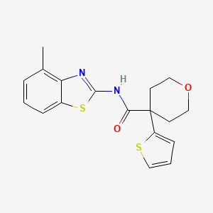 molecular formula C18H18N2O2S2 B2709368 N-(4-methyl-1,3-benzothiazol-2-yl)-4-(thiophen-2-yl)oxane-4-carboxamide CAS No. 877650-24-3
