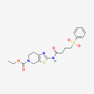 molecular formula C19H23N3O5S2 B2709414 ethyl 2-(4-(phenylsulfonyl)butanamido)-6,7-dihydrothiazolo[5,4-c]pyridine-5(4H)-carboxylate CAS No. 923464-53-3