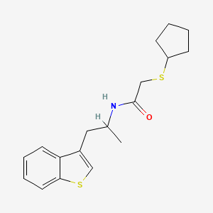 molecular formula C18H23NOS2 B2709460 N-[1-(1-benzothiophen-3-yl)propan-2-yl]-2-(cyclopentylsulfanyl)acetamide CAS No. 2415500-84-2