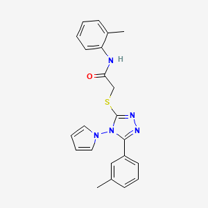 molecular formula C22H21N5OS B2709494 N-(2-methylphenyl)-2-{[5-(3-methylphenyl)-4-(1H-pyrrol-1-yl)-4H-1,2,4-triazol-3-yl]sulfanyl}acetamide CAS No. 886932-52-1