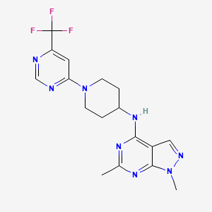 molecular formula C17H19F3N8 B2709499 N-{1,6-dimethyl-1H-pyrazolo[3,4-d]pyrimidin-4-yl}-1-[6-(trifluoromethyl)pyrimidin-4-yl]piperidin-4-amine CAS No. 2034537-95-4