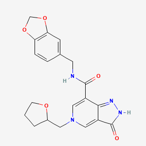 molecular formula C20H20N4O5 B2709520 N-(benzo[d][1,3]dioxol-5-ylmethyl)-3-oxo-5-((tetrahydrofuran-2-yl)methyl)-3,5-dihydro-2H-pyrazolo[4,3-c]pyridine-7-carboxamide CAS No. 1203201-64-2