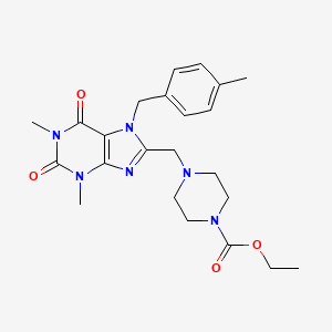 molecular formula C23H30N6O4 B2709525 ethyl 4-({1,3-dimethyl-7-[(4-methylphenyl)methyl]-2,6-dioxo-2,3,6,7-tetrahydro-1H-purin-8-yl}methyl)piperazine-1-carboxylate CAS No. 851939-25-8
