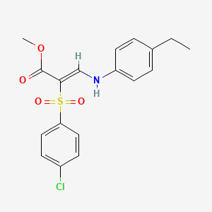 molecular formula C18H18ClNO4S B2709526 methyl (2Z)-2-[(4-chlorophenyl)sulfonyl]-3-[(4-ethylphenyl)amino]acrylate CAS No. 1327174-31-1