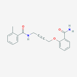 molecular formula C19H18N2O3 B2709531 N-(4-(2-carbamoylphenoxy)but-2-yn-1-yl)-2-methylbenzamide CAS No. 1421527-86-7