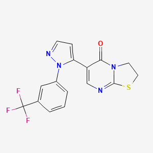 molecular formula C16H11F3N4OS B2709552 6-{1-[3-(trifluoromethyl)phenyl]-1H-pyrazol-5-yl}-2,3-dihydro-5H-[1,3]thiazolo[3,2-a]pyrimidin-5-one CAS No. 955966-55-9
