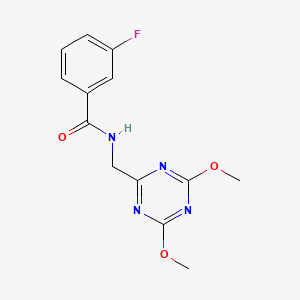 molecular formula C13H13FN4O3 B2709596 N-[(4,6-dimethoxy-1,3,5-triazin-2-yl)methyl]-3-fluorobenzamide CAS No. 2034520-83-5