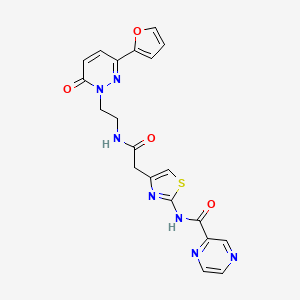 molecular formula C20H17N7O4S B2709607 N-(4-(2-((2-(3-(furan-2-yl)-6-oxopyridazin-1(6H)-yl)ethyl)amino)-2-oxoethyl)thiazol-2-yl)pyrazine-2-carboxamide CAS No. 1211415-93-8
