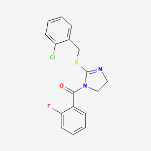 (2-((2-chlorobenzyl)thio)-4,5-dihydro-1H-imidazol-1-yl)(2-fluorophenyl)methanone