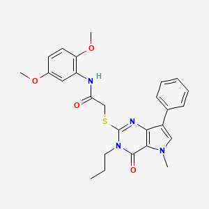 molecular formula C26H28N4O4S B2709673 N-(2,5-dimethoxyphenyl)-2-({5-methyl-4-oxo-7-phenyl-3-propyl-3H,4H,5H-pyrrolo[3,2-d]pyrimidin-2-yl}sulfanyl)acetamide CAS No. 1111959-51-3