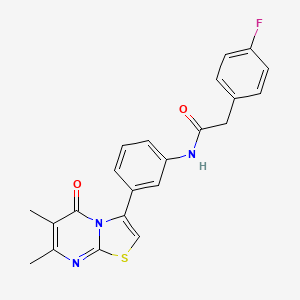 molecular formula C22H18FN3O2S B2709699 N-(3-(6,7-dimethyl-5-oxo-5H-thiazolo[3,2-a]pyrimidin-3-yl)phenyl)-2-(4-fluorophenyl)acetamide CAS No. 1021039-73-5