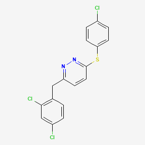 molecular formula C17H11Cl3N2S B2709724 4-Chlorophenyl 6-(2,4-dichlorobenzyl)-3-pyridazinyl sulfide CAS No. 241488-48-2