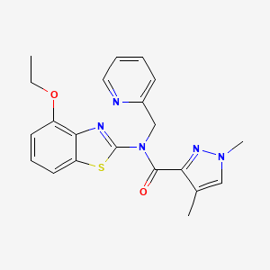 molecular formula C21H21N5O2S B2709726 N-(4-ethoxy-1,3-benzothiazol-2-yl)-1,4-dimethyl-N-[(pyridin-2-yl)methyl]-1H-pyrazole-3-carboxamide CAS No. 1203389-60-9